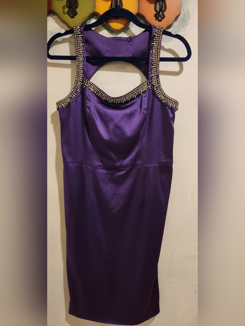 Custom Made Rhinestone Dress Fits Small Medium Purple Missing Some Stones